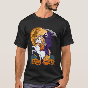 Girls Grim Reaper Riding a Unicorn Spooky Hallowee T-Shirt