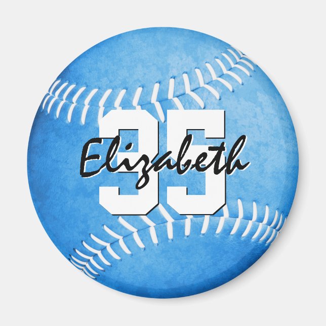 girls grungy blue softball personalized magnet (Front)