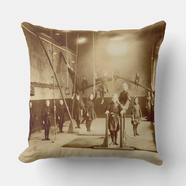 Girl's Gymnasium at the Deaf and Dumb Institution, Throw Pillow (Front)