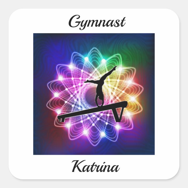 Girls Gymnast Balance Beam Personalized   Square Sticker (Front)