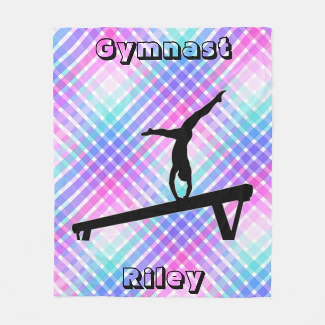 Girls Gymnast Gymnastics Balance Beam Pastel Fleece Blanket (Front)