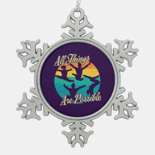 Girls Gymnastics - All Things are Possible Snowflake Pewter Christmas Ornament