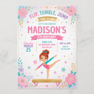 Girls Gymnastics Birthday Part Invitation
