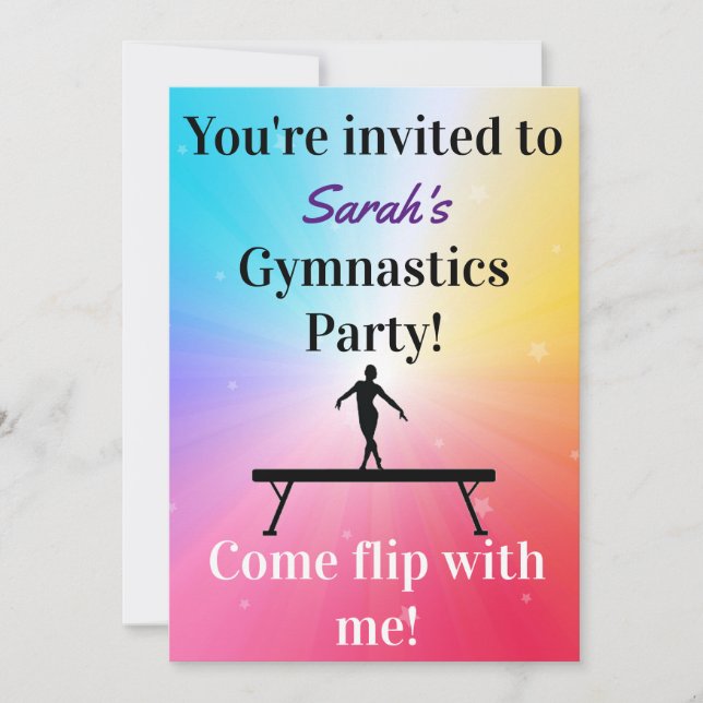 Girls Gymnastics Birthday Party Invitations (Front)