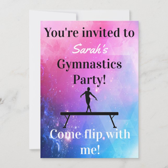 Girls Gymnastics Birthday Party Invitations (Front)