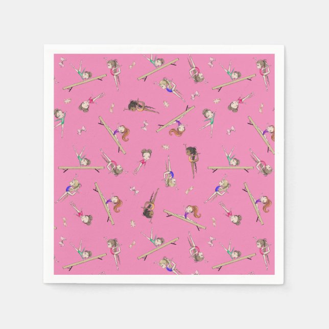 Girls Gymnastics Birthday Party  Napkin (Front)
