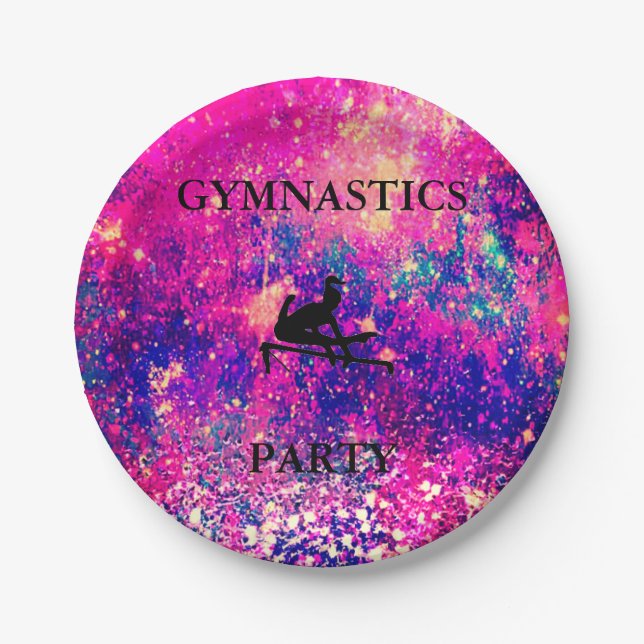 Girls Gymnastics Birthday Party Paper Plate (Front)