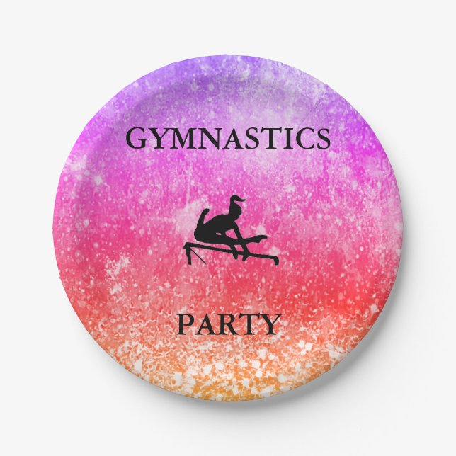 Girls Gymnastics Birthday Party Rainbow Plate (Front)