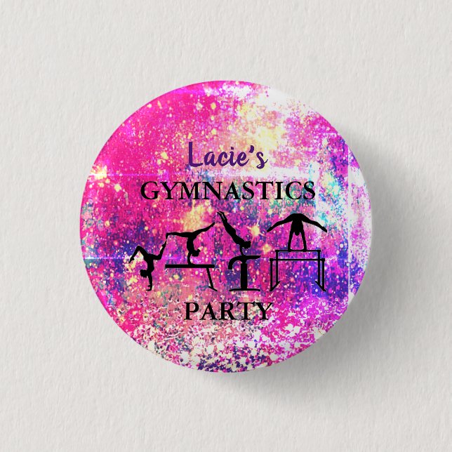 Girls Gymnastics Birthday Rustic Sparkle Custom  1 Inch Round Button (Front)