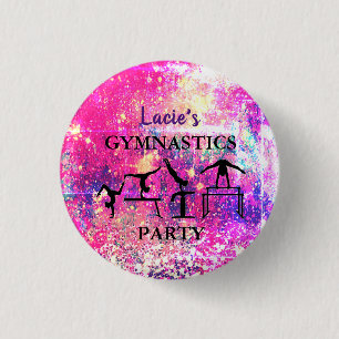 Girls Gymnastics Birthday Rustic Sparkle Custom 1 Inch Round Button