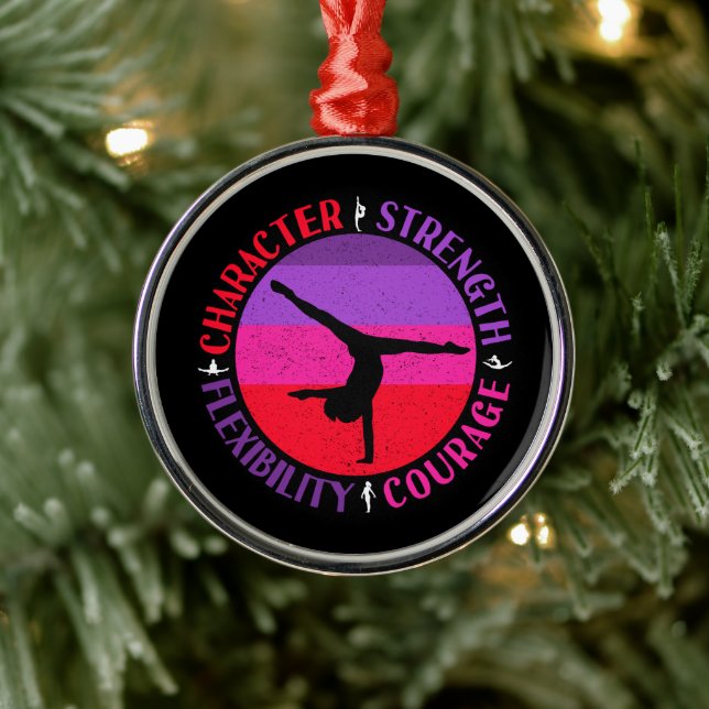 Girls Gymnastics Character Strength Courage Metal Ornament (Tree)