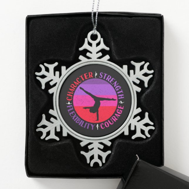 Girls Gymnastics Character Strength Courage Snowflake Pewter Christmas Ornament (Box)