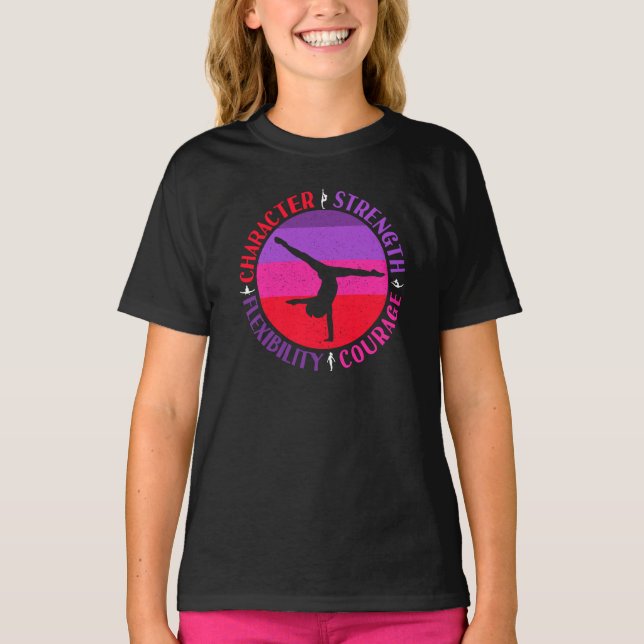 Girls Gymnastics Character Strength Courage T-Shirt (Front)