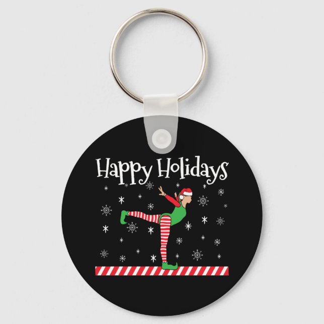 Girls Gymnastics Christmas Elf Keychain (Front)
