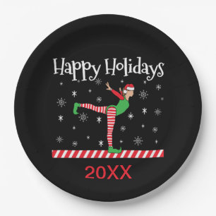 Girls Gymnastics Christmas Elf Paper Plate