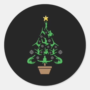Girls Gymnastics Christmas Tree Classic Round Sticker