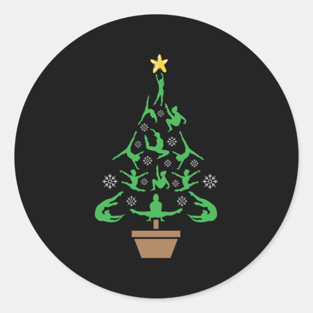 Girls Gymnastics Christmas Tree Classic Round Sticker (Front)