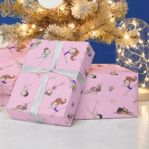 Girls Gymnastics Cupcakes Pattern Pink Wrapping Paper
