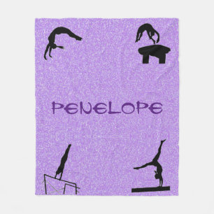 Girls Gymnastics Events Purple Glitter Fleece Blanket