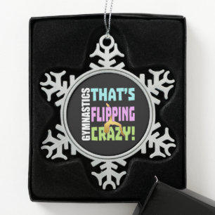 Girls Gymnastics - Flipping Crazy Snowflake Pewter Christmas Ornament