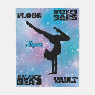 Girls Gymnastics Floor, Bars, Beam, Vault Pastel   Fleece Blanket