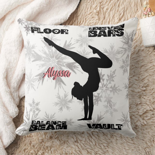 Girls Gymnastics Floor, Bars, Beam, Vault Winter   Throw Pillow (Blanket)