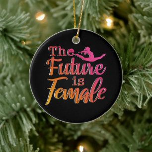 Girls Gymnastics - Future is Female Quote Ceramic Ornament