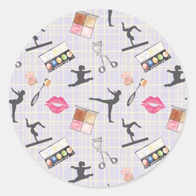 Girls Gymnastics - Girly Makeup Classic Round Sticker (Front)