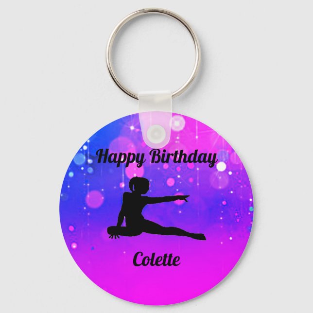 Girls Gymnastics Happy Birthday Keychain (Front)
