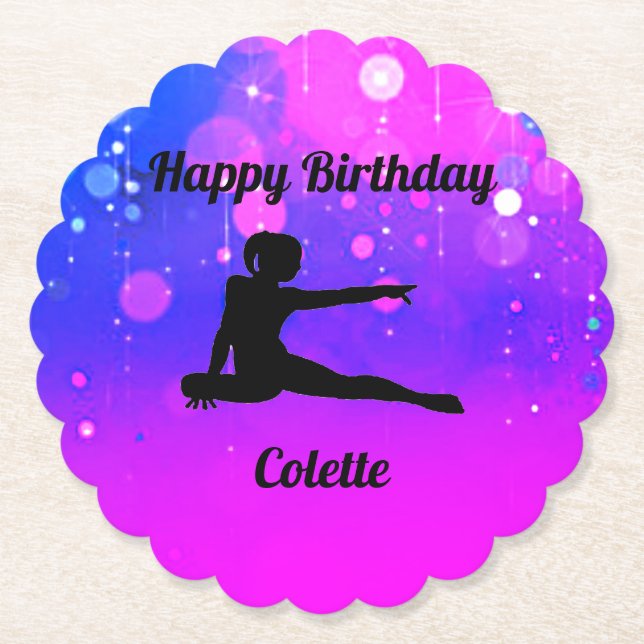 Girls Gymnastics Happy Birthday Paper Coaster (Front)