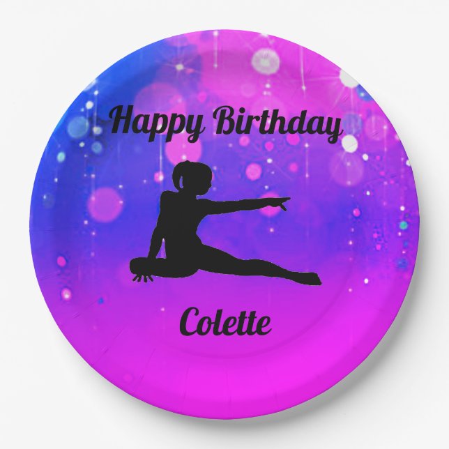 Girls Gymnastics Happy Birthday Paper Plates (Front)