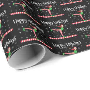 Girls Gymnastics Happy Holidays Christmas Elf Wrap Wrapping Paper