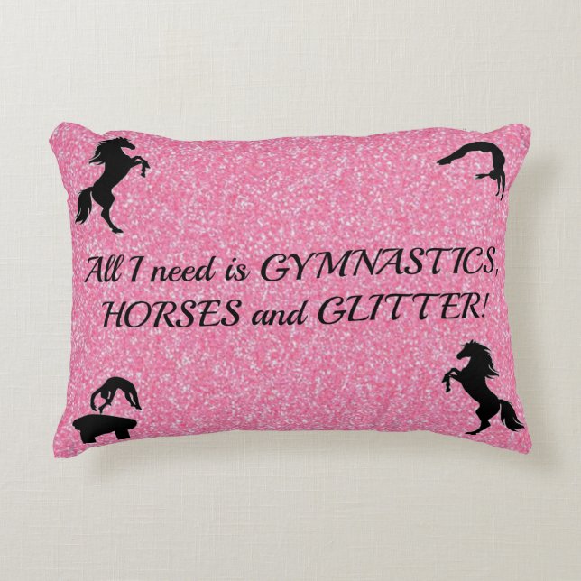 Girls Gymnastics, Horses, Glitter Personalized Accent Pillow (Front)