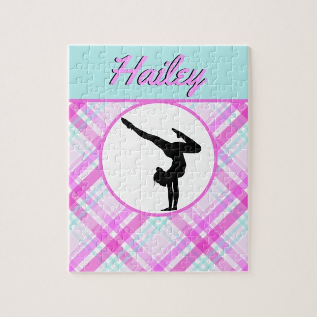 Girls Gymnastics Pastel Pinks and Teals Jigsaw Puzzle (Vertical)