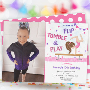 Girls Gymnastics Photo Birthday Party  Invitation