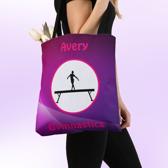 Girls Gymnastics Pink & Purple Balance Beam Tote Bag (Creator Uploaded)