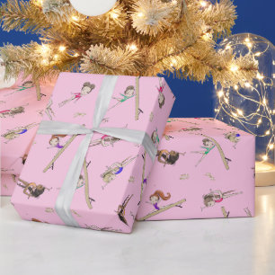 Girls Gymnastics Pink Purple Rainbow Pattern  Wrap Wrapping Paper