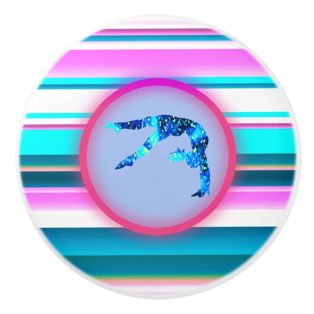 Girls Gymnastics, Power Tumbling, Handspring  Ceramic Knob (Front)