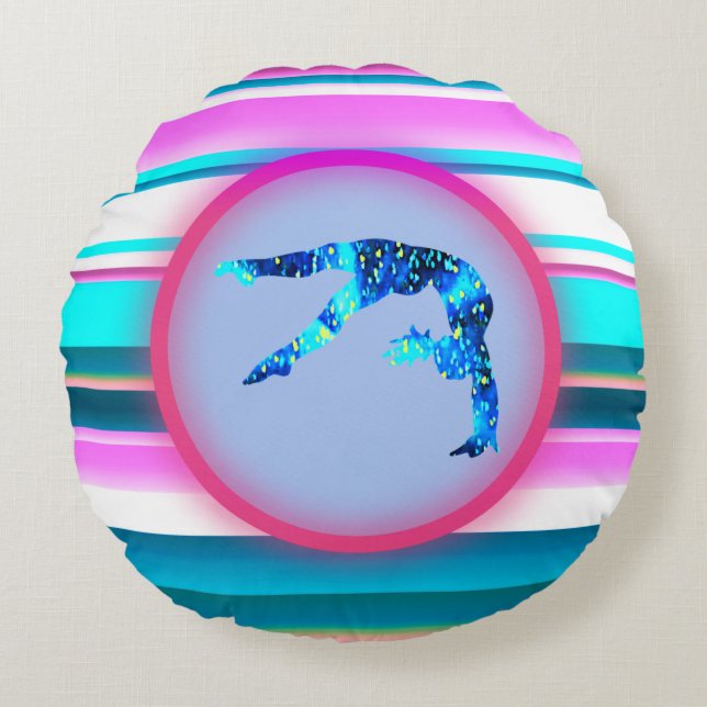 Girls Gymnastics, Power Tumbling, Handspring    Round Pillow (Front)