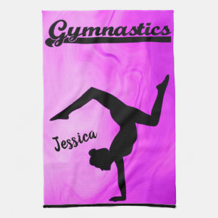 Girls Gymnastics Purple Swirl Personalized   Kitchen Towel