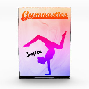 Girls Gymnastics Rainbow Swirl Personalized Photo Block