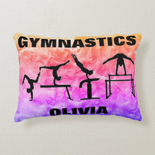Girls Gymnastics Rainbow Swirls  Accent Pillow