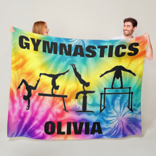 Girls Gymnastics Rainbow Swirls Fleece Blanket