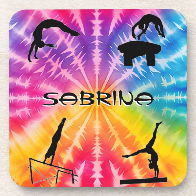 Girls Gymnastics Rainbow Tie-Dye Coaster (Front)