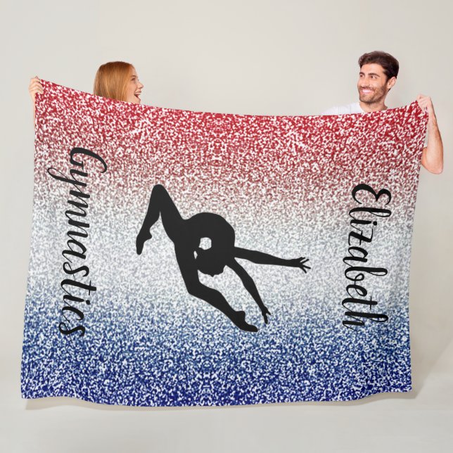 Girls Gymnastics Red, White & Blue Personalized Fleece Blanket (In Situ)