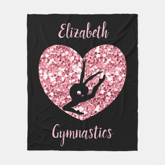 Girls Gymnastics Rose Gold Personalized Fleece Blanket (Front)