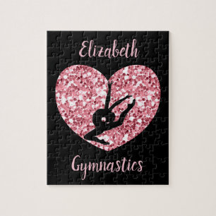 Girls Gymnastics Rose Gold Personalized Jigsaw Puzzle