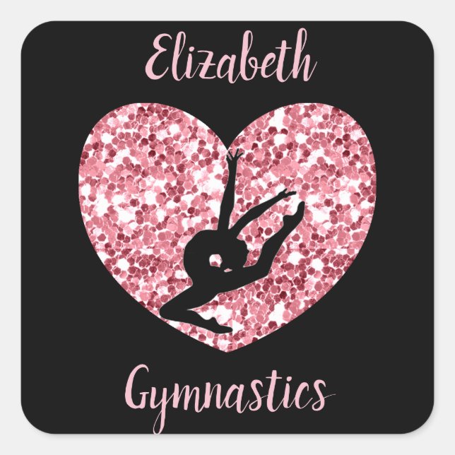 Girls Gymnastics Rose Gold Personalized Square Sticker (Front)