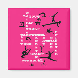 Girls Gymnastics Skills Crossword Pink Magnet