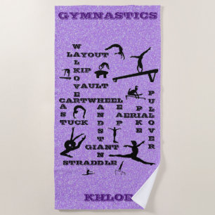Girls Gymnastics Skills Crosswords Beach Towel